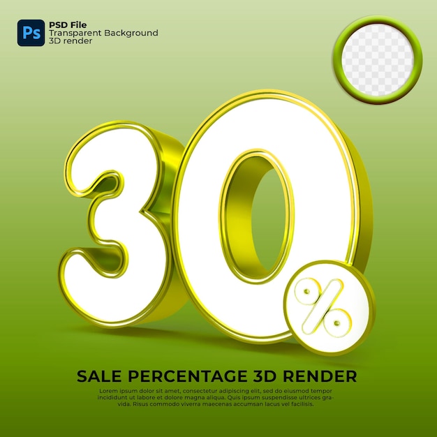 30 percentage sales discount 3d render green