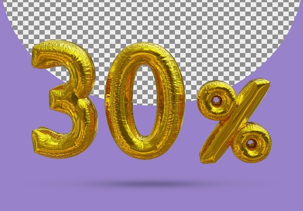 PSD 30 procent goudfolieballon van realistische 3d geïsoleerd