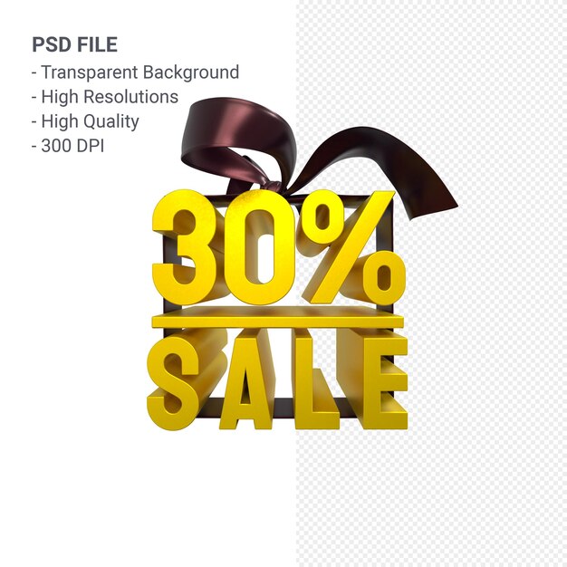 30% sale with bow and ribbon 3d design isolated