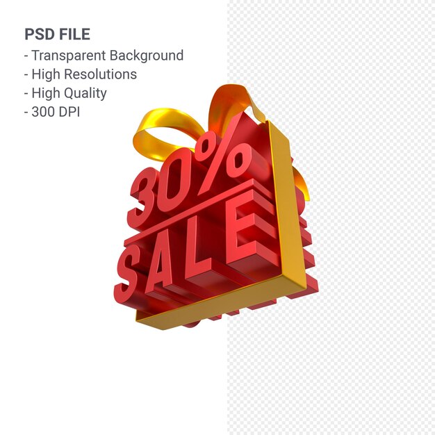 30% sale with bow and ribbon 3d design isolated