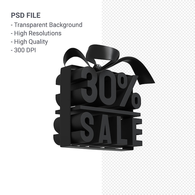 PSD 30% sale with bow and ribbon 3d design isolated