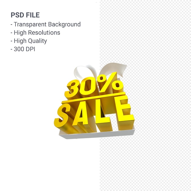 30% sale with bow and ribbon 3d design isolated