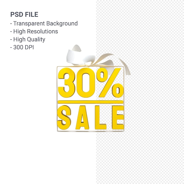 PSD 30% sale with bow and ribbon 3d design