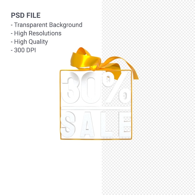 PSD 30% sale with bow and ribbon 3d design