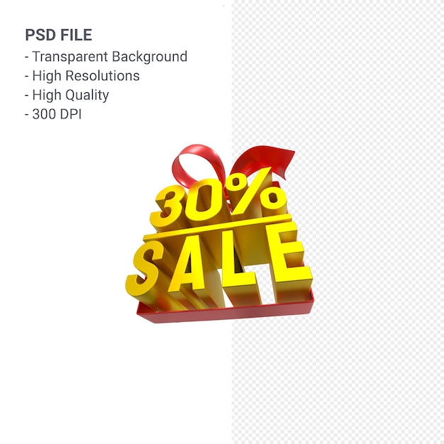 30% sale with bow and ribbon 3d design
