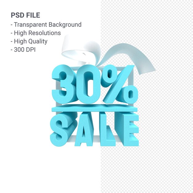 PSD 30% sale with bow and ribbon 3d design