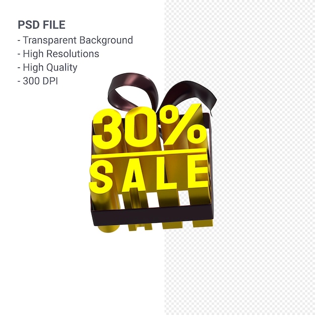 30% sale with bow and ribbon 3d design