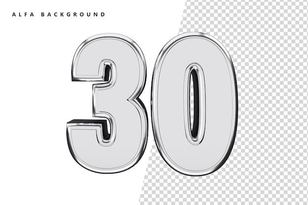 30 silver number with 3d rendering