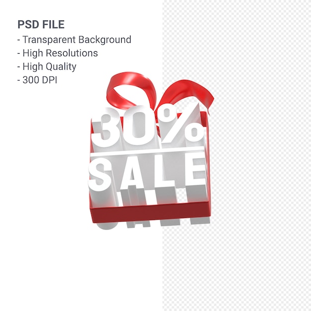 30% sprzedaży z izolowanym wzorem 3d z kokardą i wstążką