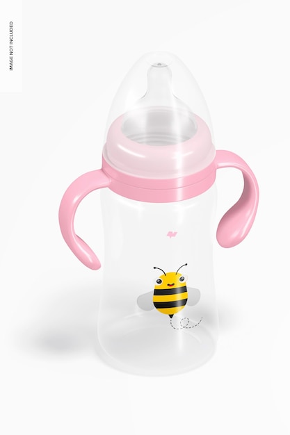 PSD 300 ml baby milk bottle mockup, isometric view