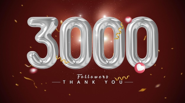 PSD 3000 followers silver number luxury balloon