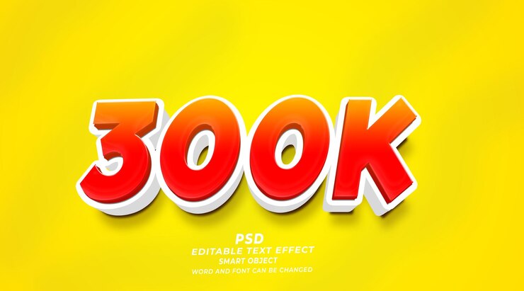 300k подписчиков 3d редактируемый текстовый эффект в стиле фотошоп