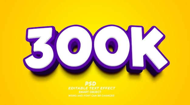 300k Followers 3d editable text effect PSD photoshop template