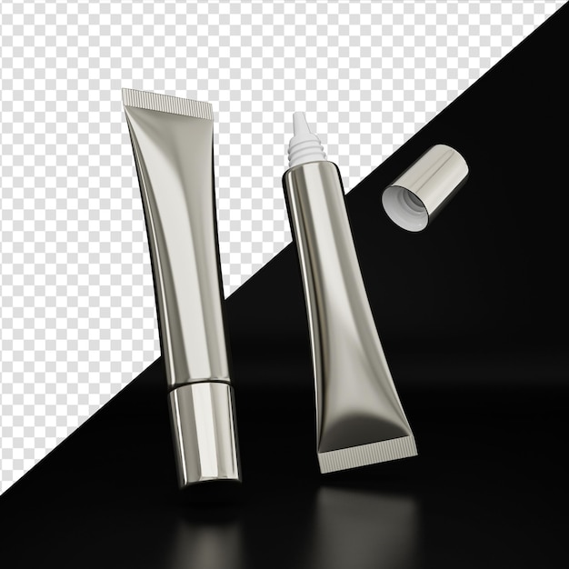 PSD 30ml empty cosmetics tubes cosmetic silver blank tube isolated on black background 3d illustration