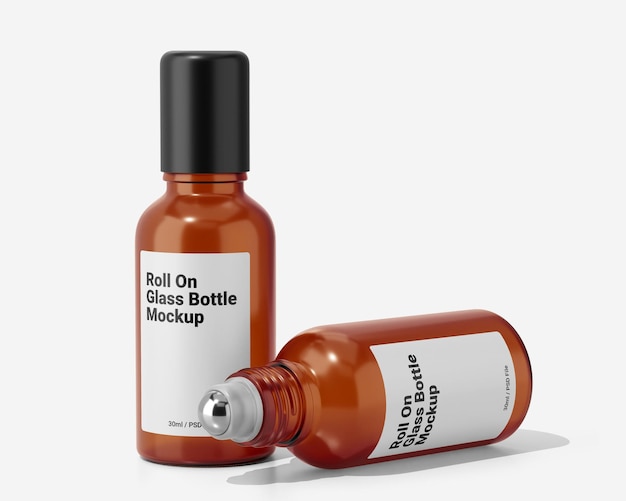 PSD 30ml roll on amber glass bottle packaging mockup psd