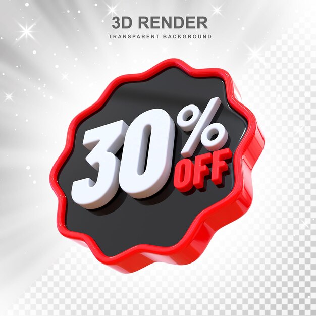 PSD 30percent promotion label 3d render