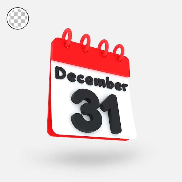 31 december calendar 3d render perspective view