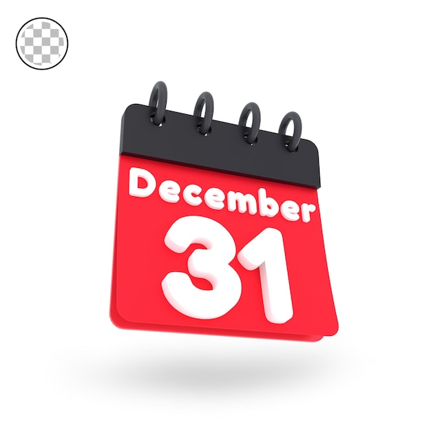 31 dicembre calendario 3d rendering vista laterale