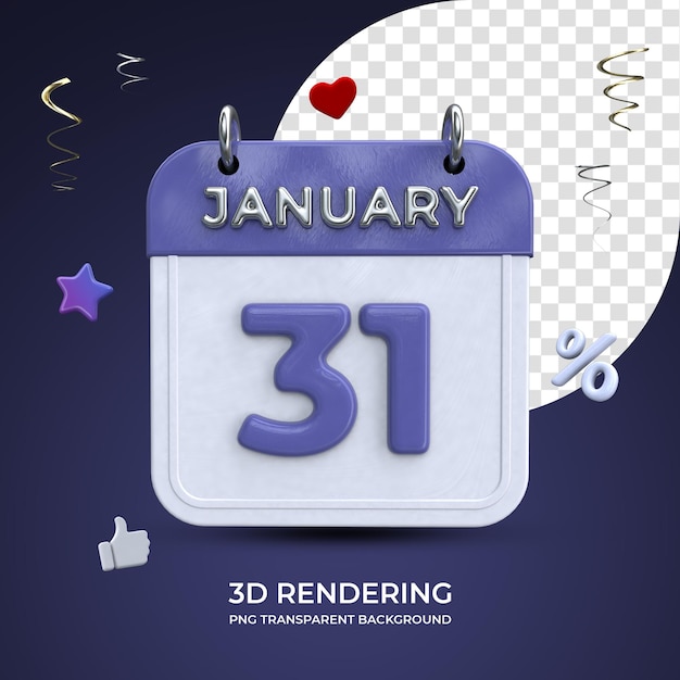 Rendering 3d del calendario del 31 gennaio