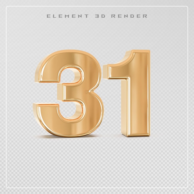 Premium PSD | 31 number golden 3d render