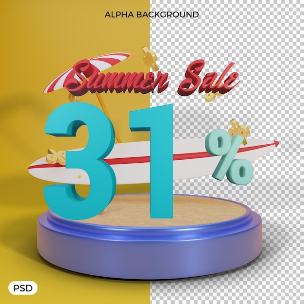 31 procent zomerkorting aanbieding 3d render