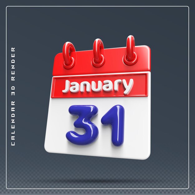31st january calendar icon 3d render