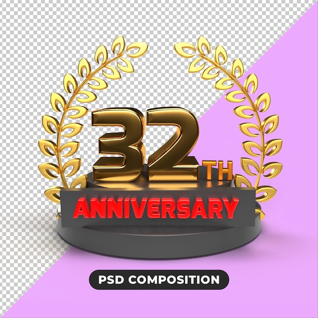 PSD 32° anniversario rendering 3d sfondo trasparente