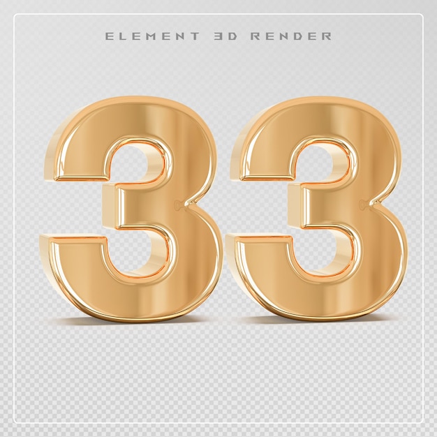 PSD 33 number golden 3d render