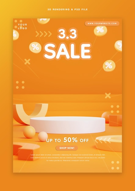 PSD 33 online shopping sale banner 3d rendering