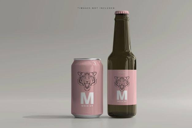 330ml medium size soda or beer can and bottle mockup