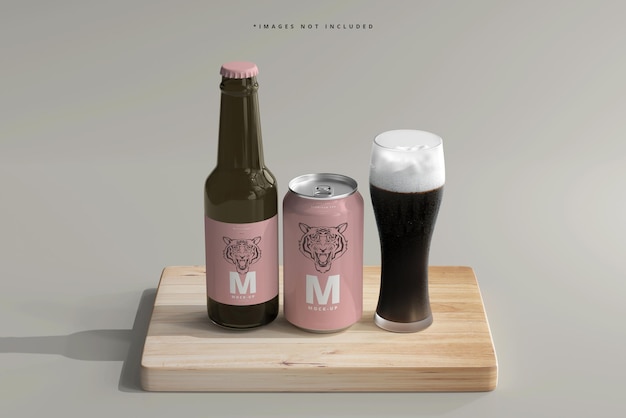 330ml Medium Size Soda or Beer Can and Bottle Mockup