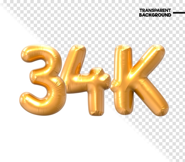 PSD 34k number gold 3d rendering