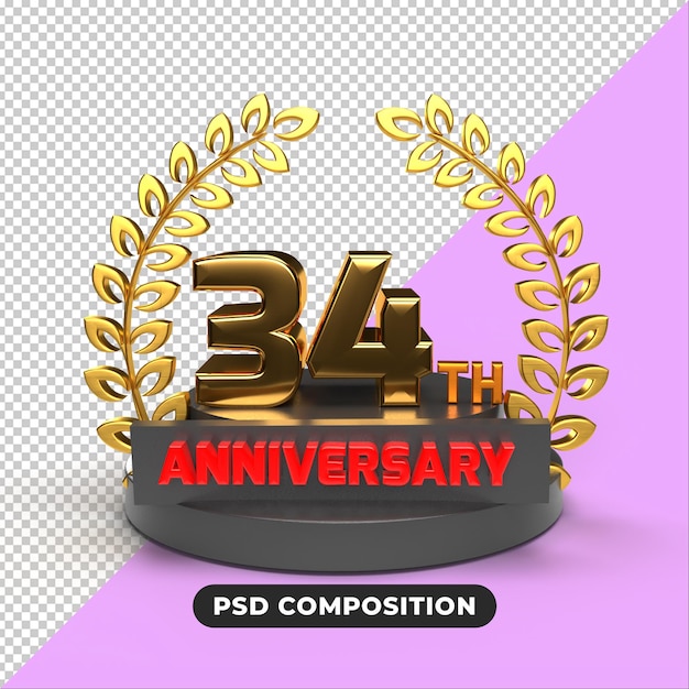 34° anniversario rendering 3d sfondo trasparente