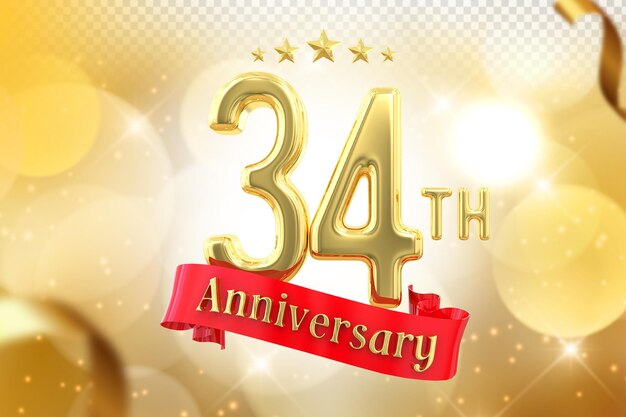 PSD 34th anniversary gold banner 3d