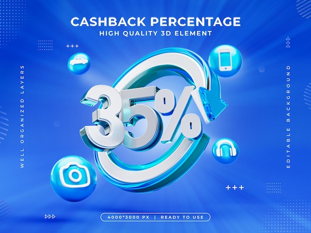 35 percent cashback icon isolated 3d render illustration