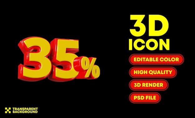 35 percent discount 3d rendering icon text editable color high quality