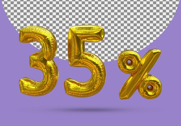 PSD 35 percent gold foil balloon of realistic 3d isolated