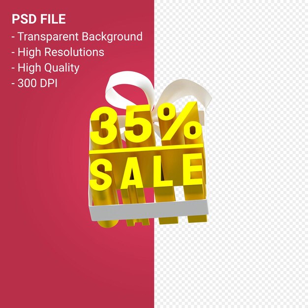 PSD 35 percent sale with bow and ribbon 3d design isolated