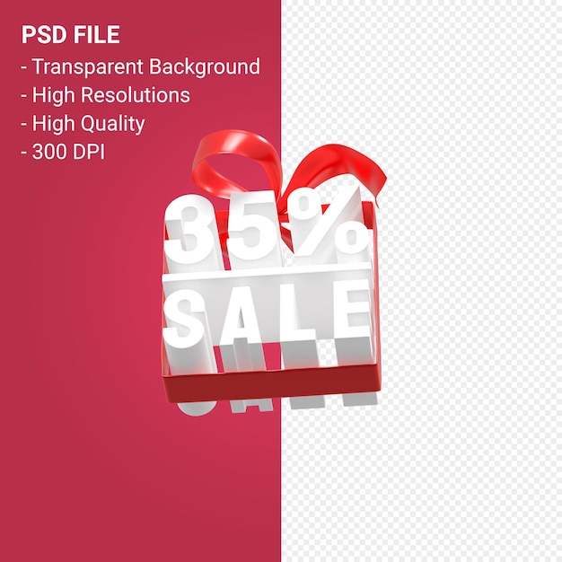 35 sale with bow and ribbon 3d design on isolated background