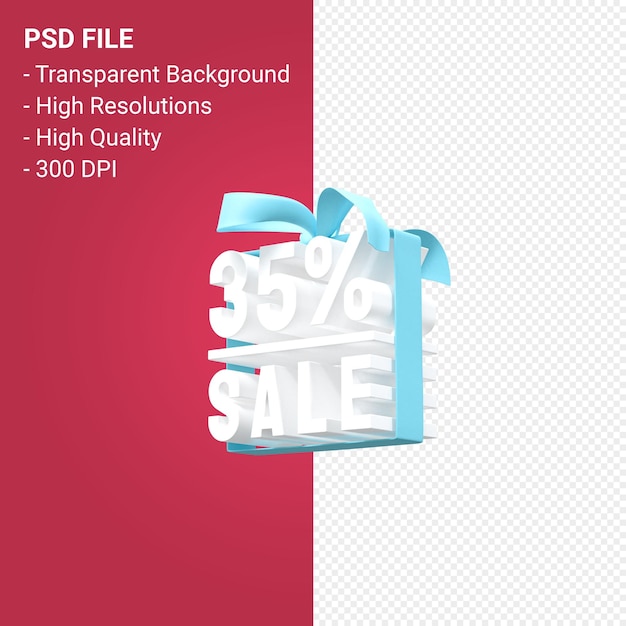 35 sale with bow and ribbon 3d design on isolated background