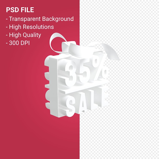 35 sale with bow and ribbon 3d design isolated