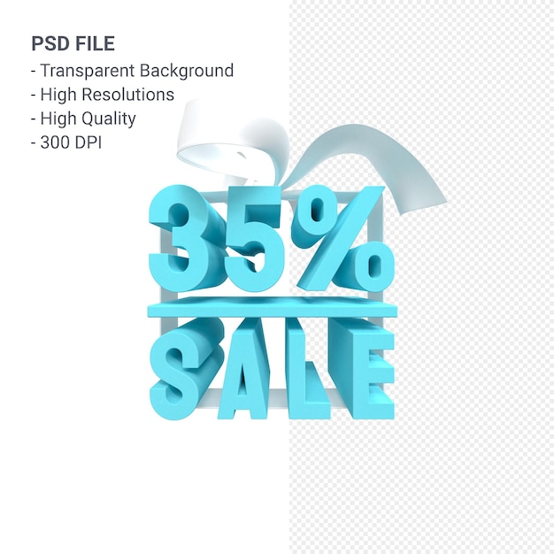 35% sale with bow and ribbon 3d design isolated