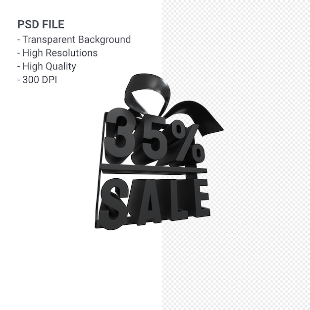 35% sale with bow and ribbon 3d design isolated