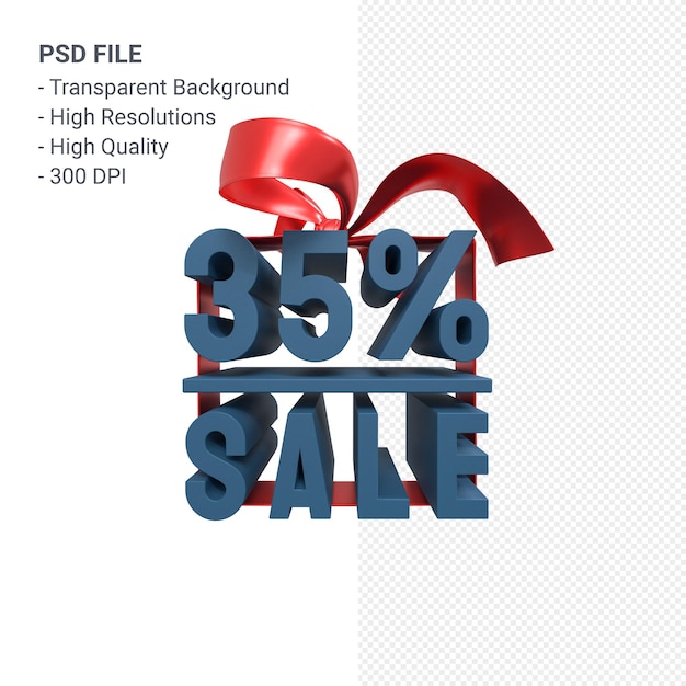 PSD 35% sale with bow and ribbon 3d design