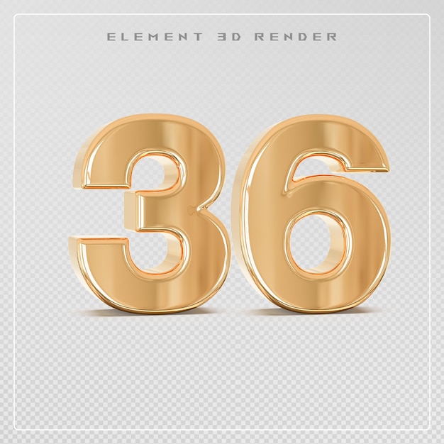 36 number golden 3d render