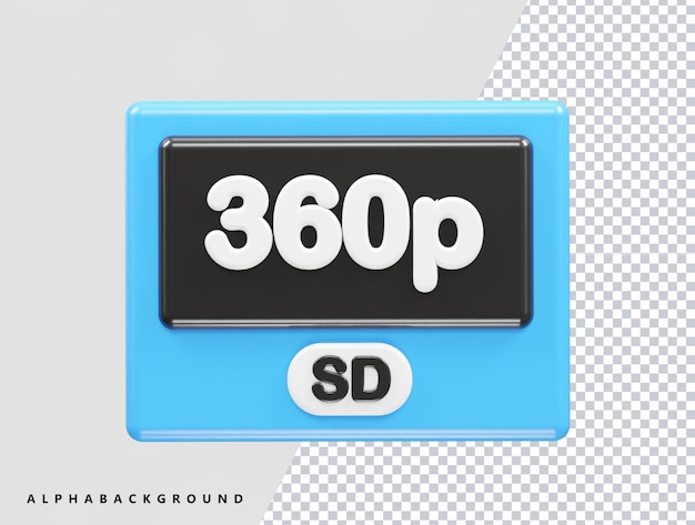 PSD 360p resolution text icon 3d illustration rendering