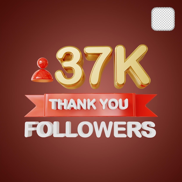 PSD 37k followers gold 3d illustration