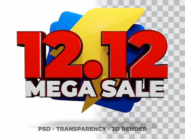 PSD 3d 12.12 shopping day sale mega sale met transparante achtergrond