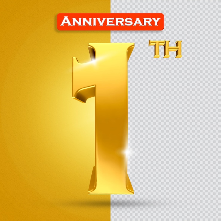 PSD 3d 1th anniversary with golden style