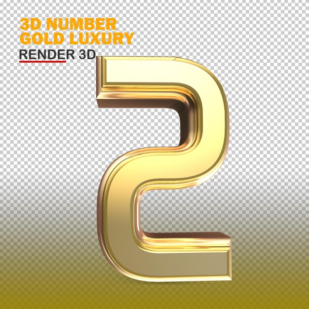 PSD 3d 2 number gold luxury